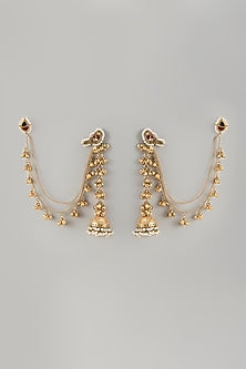Gold Finish Temple Dangler Earrings With Kaan Chain