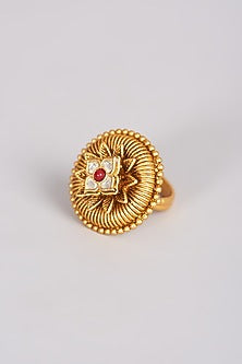 Gold Finish Kundan Polki Ring