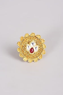 Gold Finish Ring With Kundan Polki