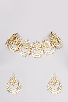 Gold Finish Kundan Polki Choker Necklace Set