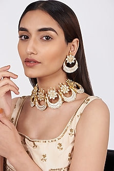 Gold Finish Kundan Polki Choker Necklace Set