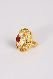 Gold Finish Ring With Kundan