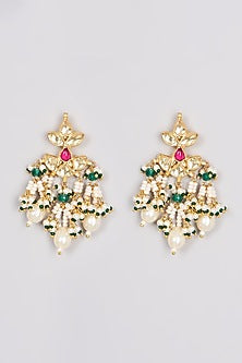 Gold Finish Red Kundan Polki Necklace Set