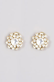 Gold Finish Kundan Polki Stud Earrings