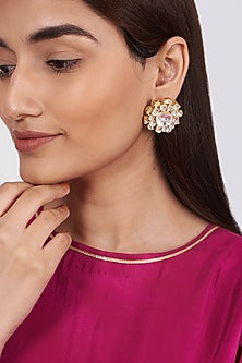 Gold Finish Kundan Polki Stud Earrings
