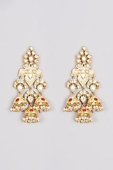 Gold Finish Kundan Polki Dangler Earrings