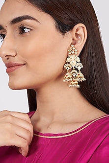 Gold Finish Kundan Polki Dangler Earrings