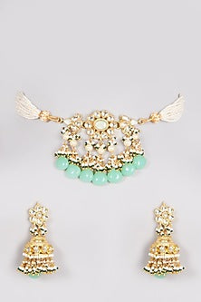 Gold Finish Kundan Polki Choker Necklace Set