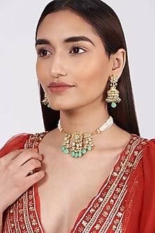 Gold Finish Kundan Polki Choker Necklace Set
