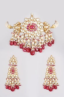Gold Finish Choker Necklace Set With Kundan Polki