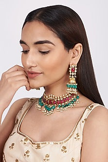 Gold Finish Kundan Polki Necklace Set