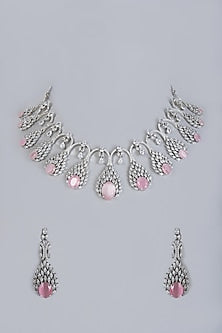 White Finish Pink Stones & Zircons Diamonds Necklace Set