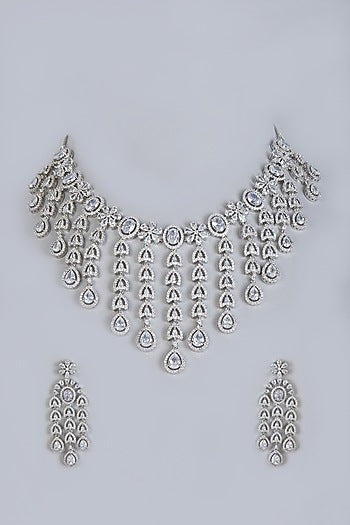 White Finish Zircons Diamonds Necklace Set