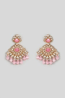 Gold Finish Kundan Polki & Pink Drop Earrings