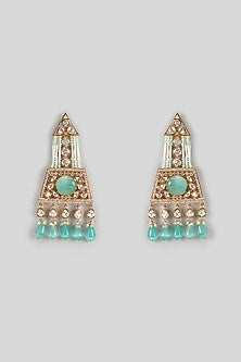 Gold Finish Kundan Polki & Turquoise Drop Earrings
