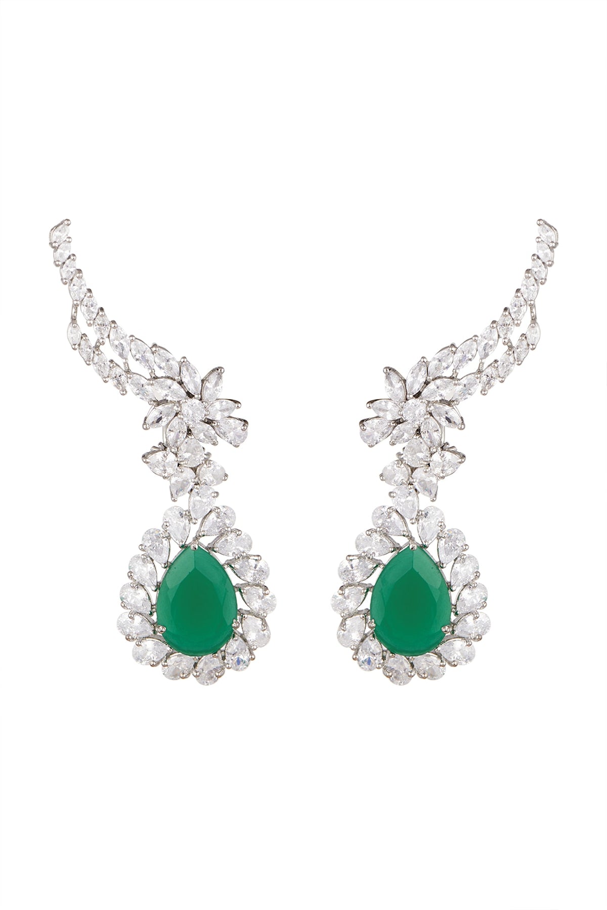White Finish Emerald Earrings