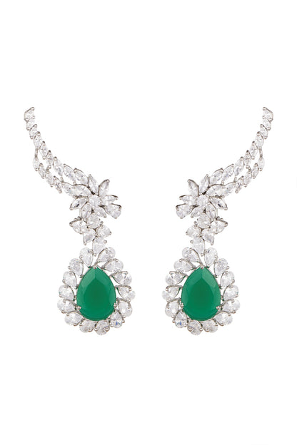 White Finish Emerald Earrings