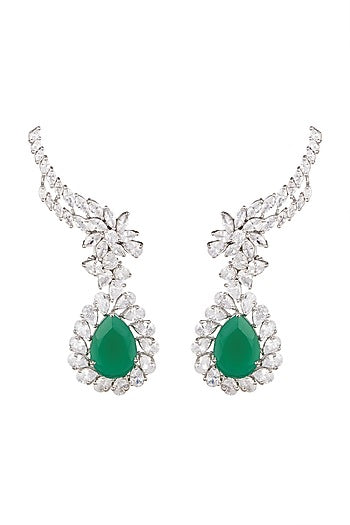 White Finish Emerald Earrings