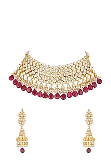 Gold Finish Ruby Necklace Set