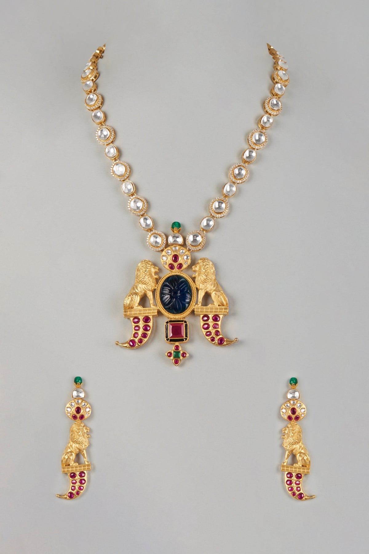 Gold Finish Kundan Polki Long Necklace Set