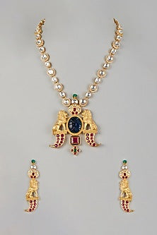 Gold Finish Kundan Polki Long Necklace Set