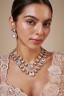 Gold Finish Kundan Polki & Navratna Stone Long Necklace Set