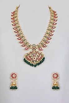 Gold Finish Kundan Polki Long Necklace Set