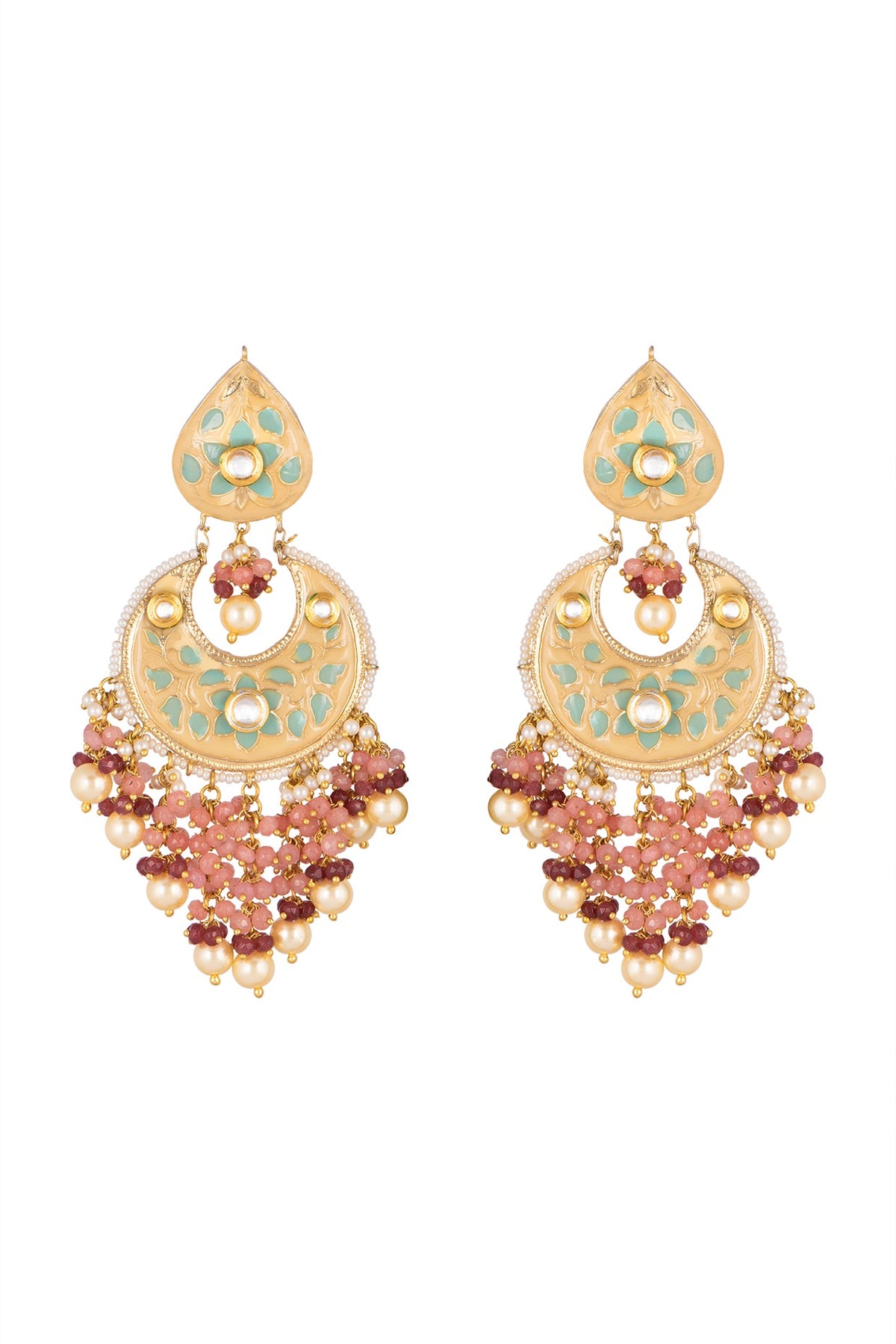 Gold Finish Green Enameled Earrings