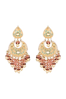 Gold Finish Green Enameled Earrings