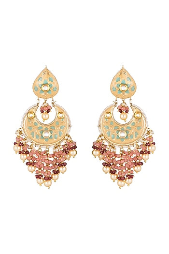 Gold Finish Green Enameled Earrings