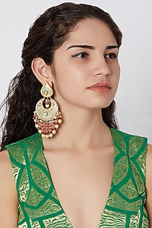 Gold Finish Green Enameled Earrings