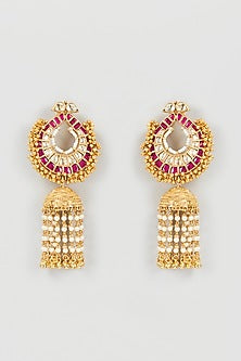 Gold Finish Kundan Polki Chandbali Earrings