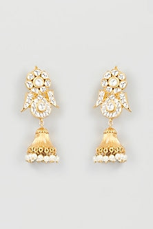 Gold Finish Kundan Polki Jhumka Earrings
