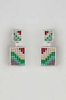 White Finish Multi-Colored Zircon Dangler Earrings