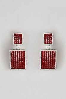 White Finish Red Zircon Dangler Earrings