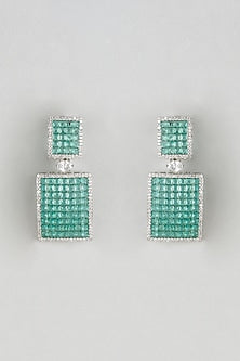 White Finish Aqua Zircon Dangler Earrings