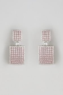 White Finish Pink Zircon Dangler Earrings