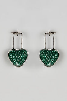 Black Rhodium Finish Green Zircon Dangler Earrings
