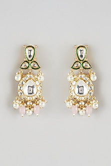 Gold Finish Kundan Polki & Pearl Dangler Earrings