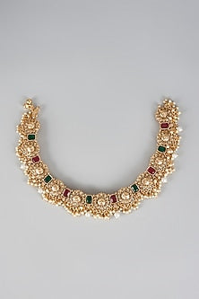 Gold Finish Kundan Polki Anklets (Set of 2)