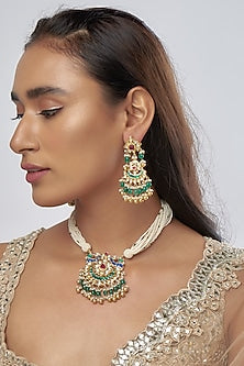 Gold Finish Kundan Polki & Pearl Mala Set