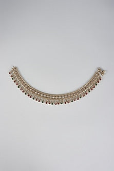 Gold Finish Kundan Polki & Stone Anklets (Set of 2)