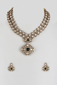 Black Rhodium Finish Moissanite Polki & Zircon Long Necklace Set