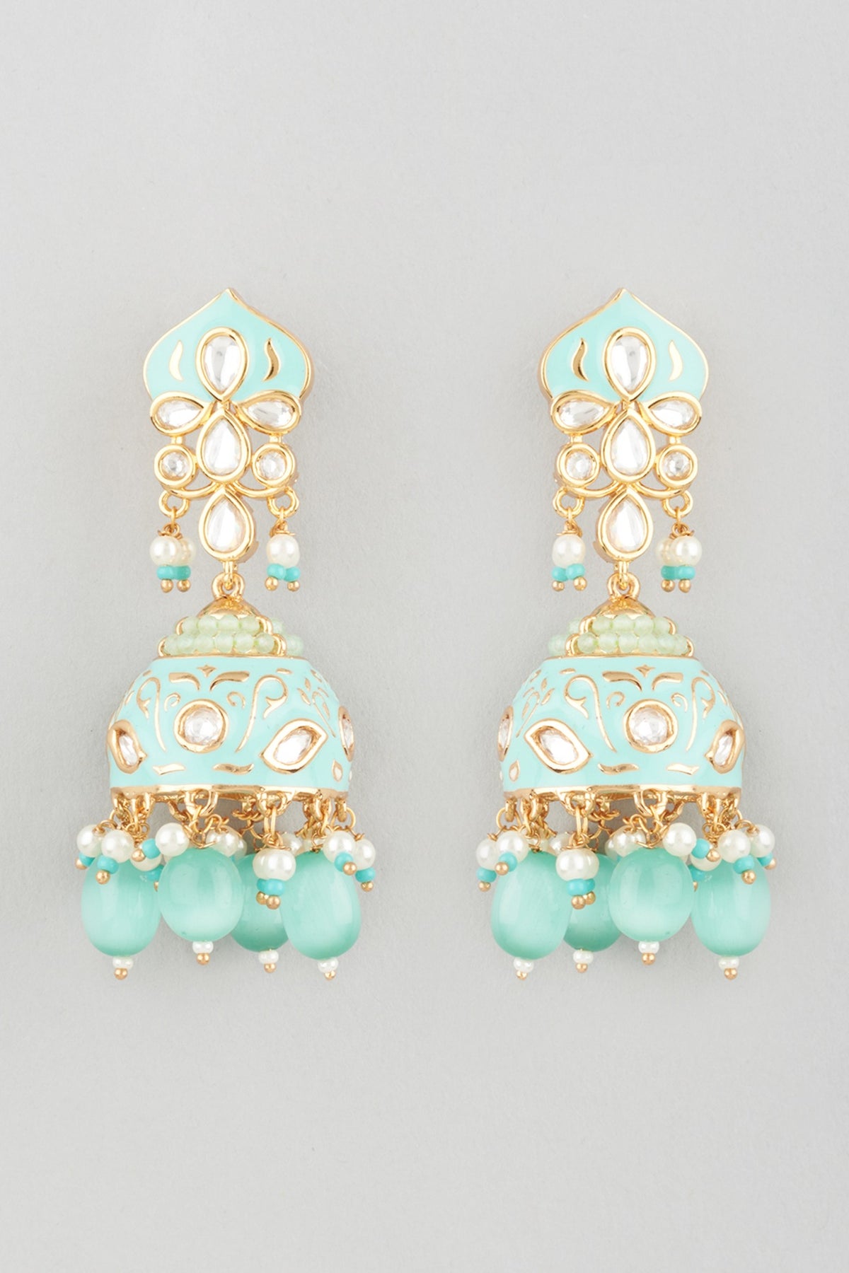 Gold Finish Turquoise Enamelled Jhumka Earrings