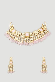 Gold Finish Blush Pink Stone Choker Necklace Set
