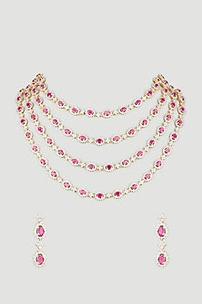 Gold Finish Red Diamond Necklace Set