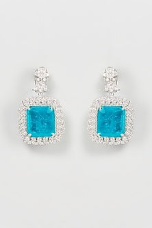 Silver Finish Blue Synthetic Stone Dangler Earrings