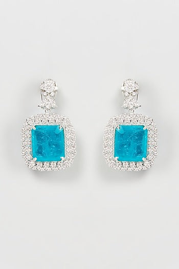Silver Finish Blue Synthetic Stone Dangler Earrings