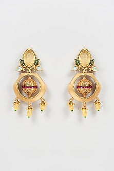 Gold Finish Yellow Stone Chandbali Earrings