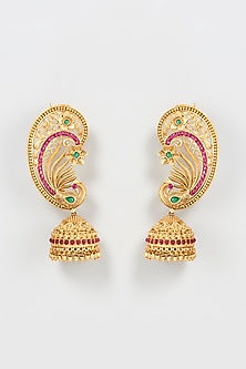 Gold Finish Stone & Kundan Polki Temple Earrings